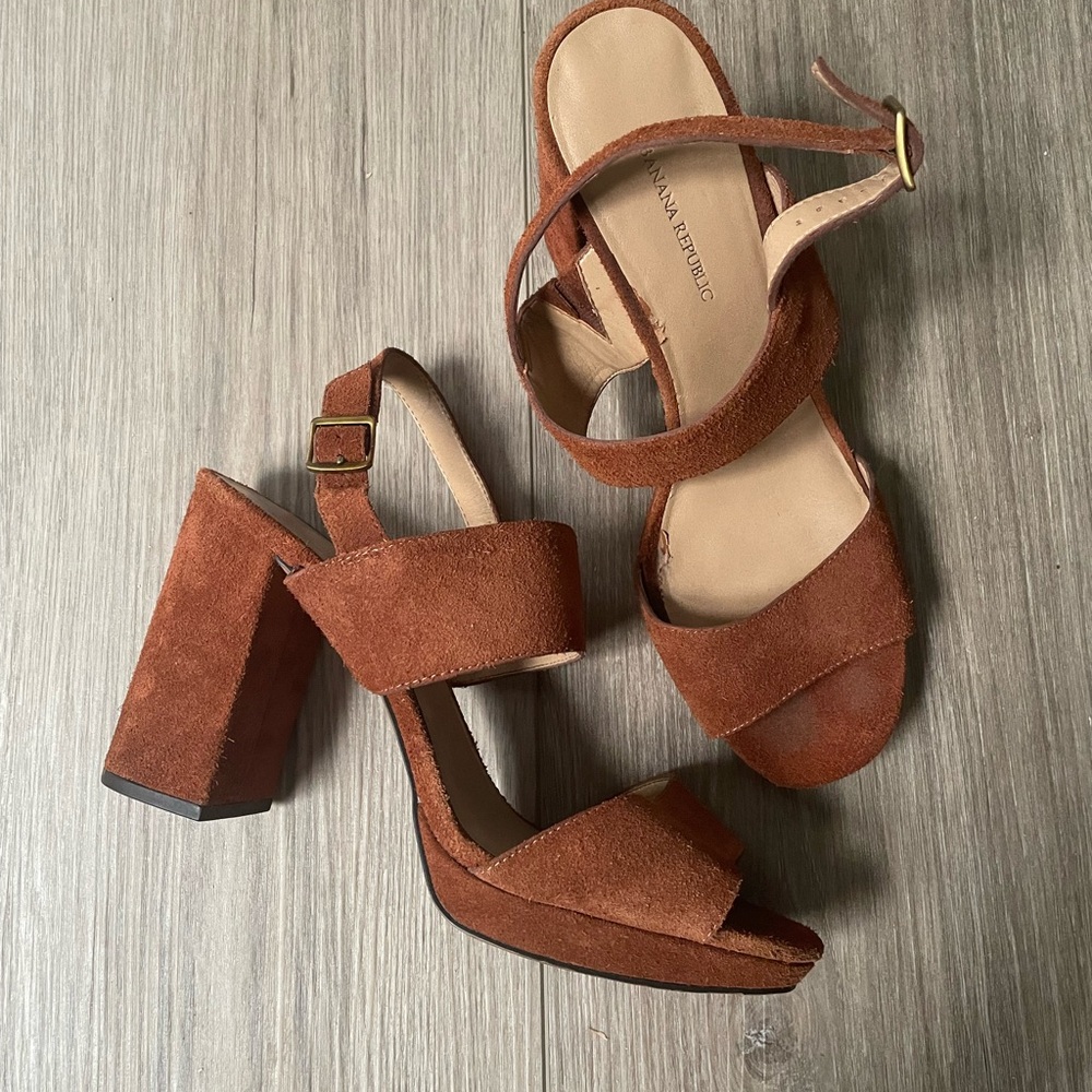 Banana Republic Brown Suede Block Heel Sandals
